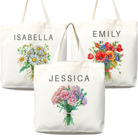 Birth Flower Name Tote Bag — Personalized Gift (088)