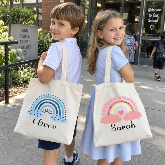 Personalized Boho Rainbow Name Tote Bag, photo 3