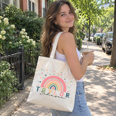 Rainbow Name Tote Bag — Personalized Kids Gift (030) - 0