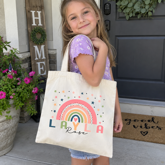 Personalized Boho Rainbow Name Tote Bag, photo 5