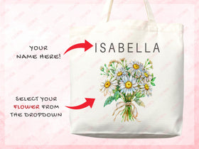 Birth Flower Name Tote Bag — Personalized Gift (088) - 0