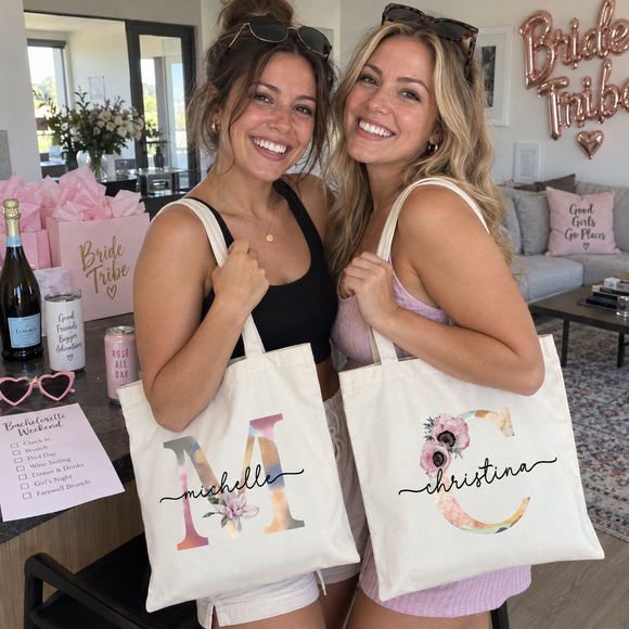 Personalized Pink Floral Monogram Tote Bag, photo 4