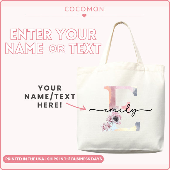 Personalized Pink Floral Monogram Tote Bag, photo 6