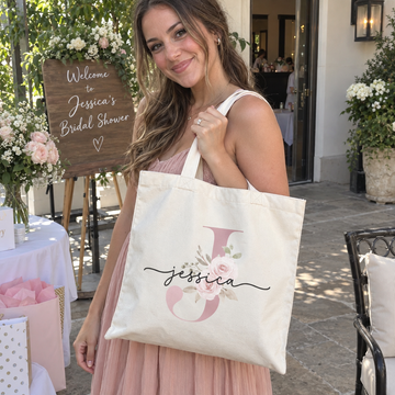 Personalized Blush Rose Monogram Tote Bag, photo 2