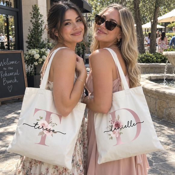 Personalized Blush Rose Monogram Tote Bag, photo 3