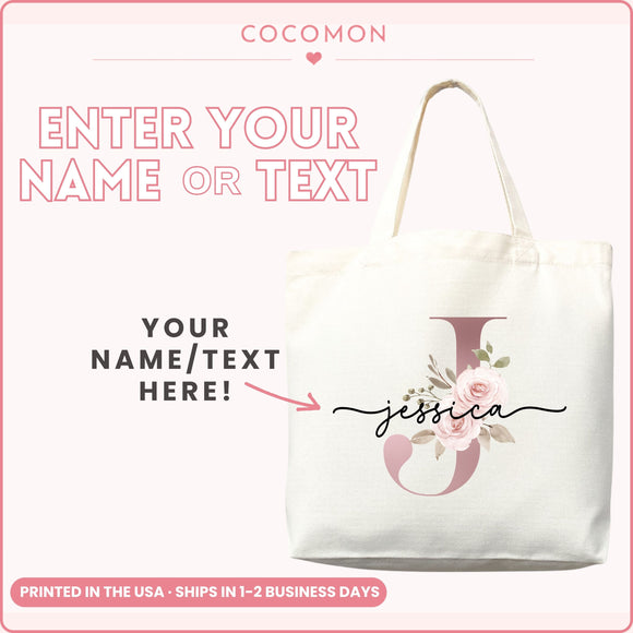 Personalized Blush Rose Monogram Tote Bag, photo 6