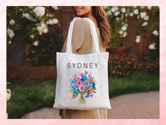 Birth Flower Name Tote Bag — Personalized Gift (088)