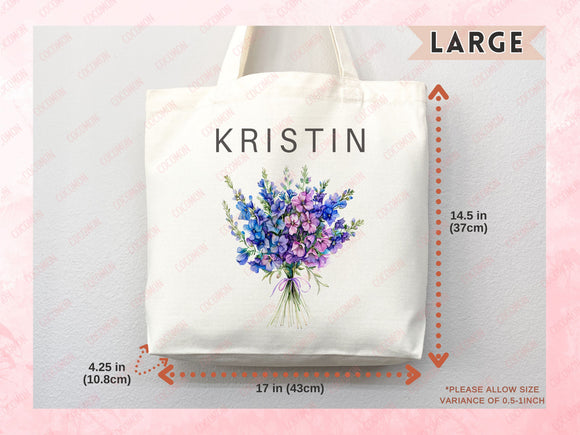 Birth Flower Name Tote Bag — Personalized Gift (088)