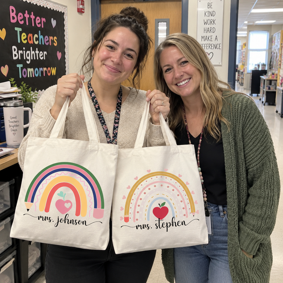 Personalized Boho Rainbow Teacher Tote Bag, photo 3