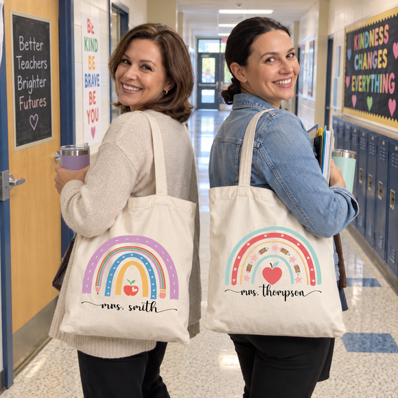 Personalized Boho Rainbow Teacher Tote Bag, photo 4