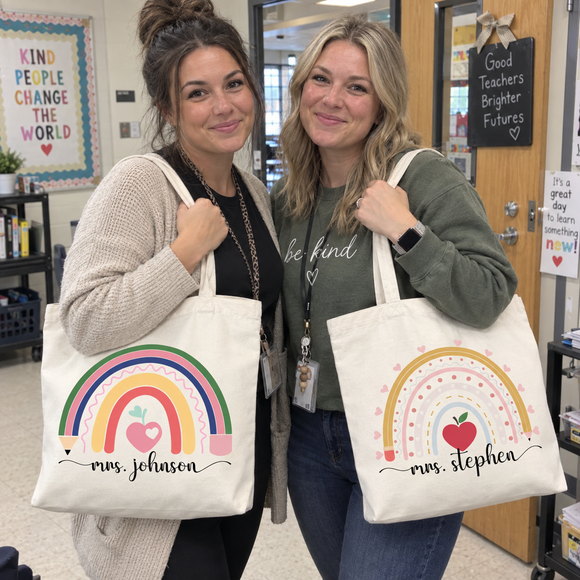 Personalized Boho Rainbow Teacher Tote Bag, photo 5