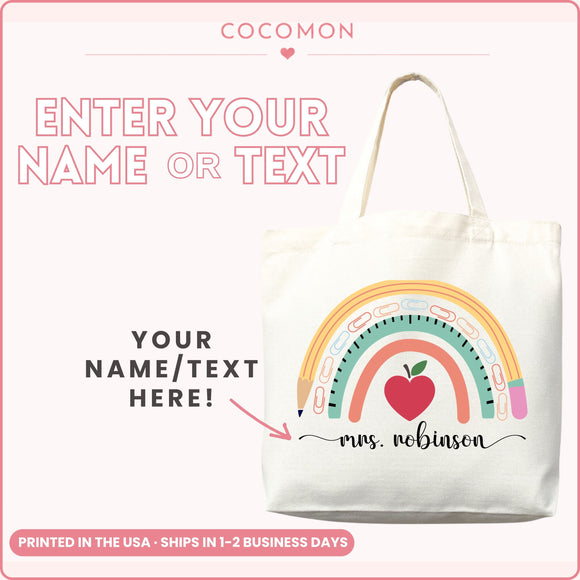 Personalized Boho Rainbow Teacher Tote Bag, photo 7