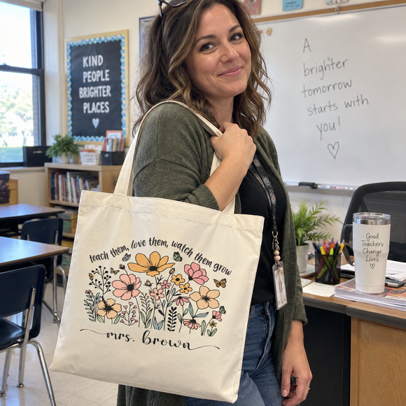 Personalized Wildflower Teacher Tote Bag, photo 3