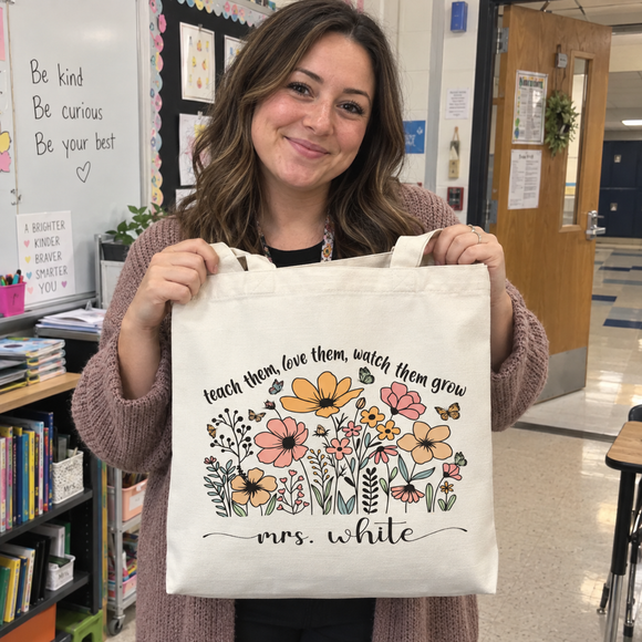 Personalized Wildflower Teacher Tote Bag, photo 4