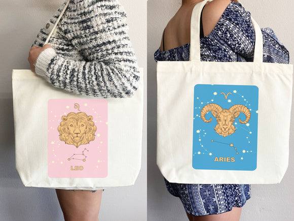 Zodiac Sign Tote Bag, Artsy Tote Bag, Cute Tote Bag, Custom Tote Bag, Everyday Bag, Shoulder Bag, Canvas Tote, Canvas Bag, Horoscope Bag,