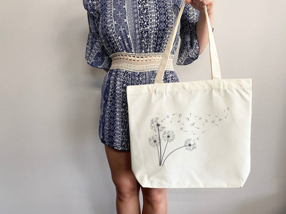 Dandelion Tote Bag, flower tote bag, tote bag canvas, eco friendly bag, aesthetic tote, reusable bag, floral tote bag,plant lover,flower bag
