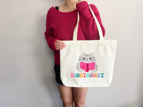Booktrovert Tote Bag, Book Lovers Tote, Gift for Book Lover, Gift For Bookworms, Gift For Teachers, Readers' Tote,Library Tote,aesthetic bag