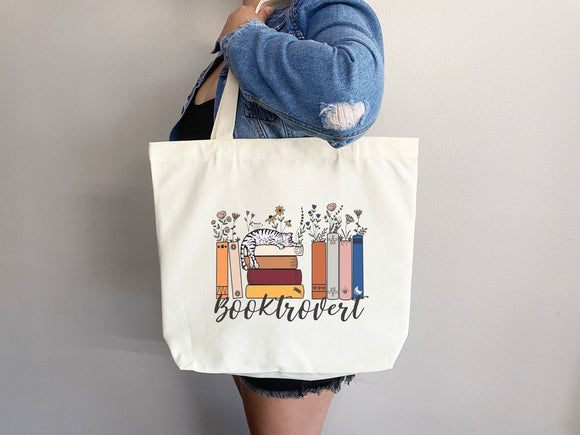 Booktrovert Tote Bag, Book Lovers Tote, Gift for Book Lover, Gift For Bookworms, Gift For Teachers, Readers' Tote,Library Tote,aesthetic bag