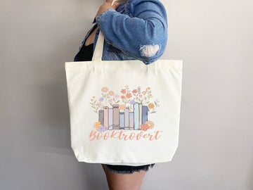 Booktrovert Tote Bag, Book Lovers Tote, Gift for Book Lover, Gift For Bookworms, Gift For Teachers, Readers' Tote,Library Tote,aesthetic bag