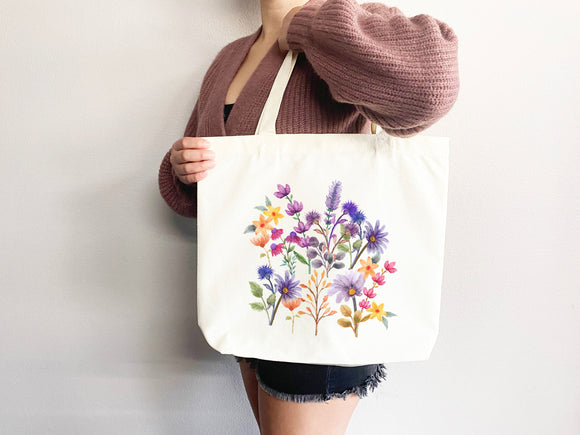 Floral Tote Bag flower tote bag canvas eco friendly bag aesthetic tote reusable bag vintage bag gift for plant lover tote flower bag cute