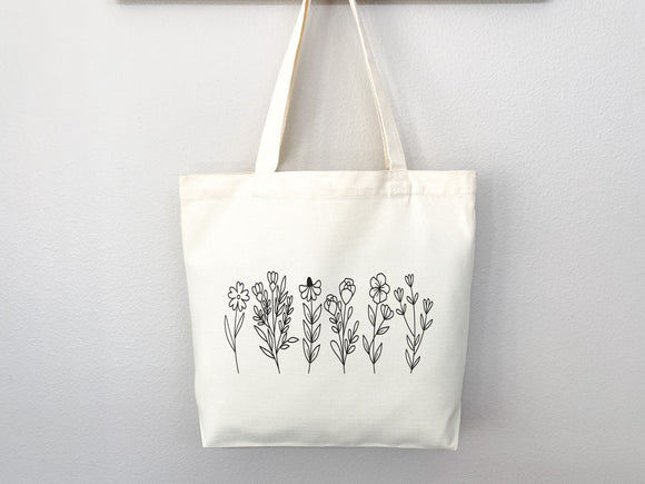 Floral Tote Bag flower tote canvas wildflower bag eco friendly bag aesthetic tote bag reusable bag gift for plant lover tote flower bag cute