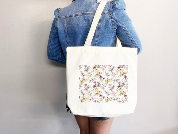 Floral Tote Bag flower tote canvas wildflower bag eco friendly bag aesthetic tote bag reusable bag gift for plant lover tote flower bag cute