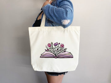 Floral Tote Bag, Artsy Tote Bag, Cute Tote Bag, Book Lovers Tote,Everyday Bag,Shoulder Bag,Canvas Tote,Cute Tote Bag,Reusable Bag,School Bag