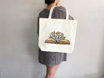 Floral Tote Bag, Artsy Tote Bag, Cute Tote Bag, Book Lovers Tote,Everyday Bag,Shoulder Bag,Canvas Tote,Cute Tote Bag,Reusable Bag,School Bag