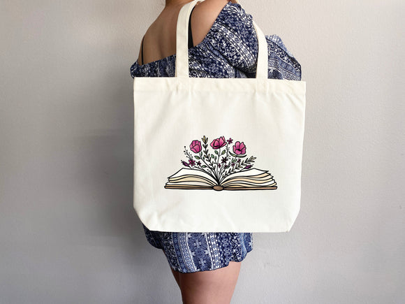 Floral Tote Bag, Artsy Tote Bag, Cute Tote Bag, Book Lovers Tote,Everyday Bag,Shoulder Bag,Canvas Tote,Cute Tote Bag,Reusable Bag,School Bag