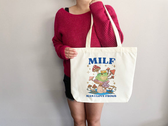 Frog Lover Bag Mushroom Tote bag cottagecore bag canvas tote bag aesthetic tote mushroom gift nature lover gift frog lover gift frog tote