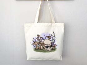 Mushroom Tote Skull Bag cottagecore bag canvas tote eco friendly bag aesthetic tote mushroom gift cute tote bag nature lover gift goblincore