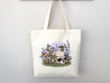 Mushroom Tote Skull Bag cottagecore bag canvas tote eco friendly bag aesthetic tote mushroom gift cute tote bag nature lover gift goblincore
