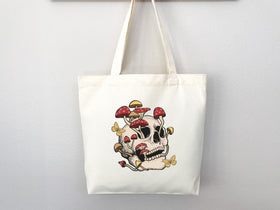 Mushroom Tote Skull Bag cottagecore bag canvas tote eco friendly bag aesthetic tote mushroom gift cute tote bag nature lover gift goblincore
