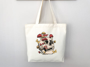 Mushroom Tote Skull Bag cottagecore bag canvas tote eco friendly bag aesthetic tote mushroom gift cute tote bag nature lover gift goblincore
