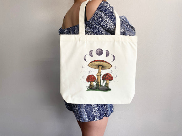 Mushroom Tote bag Celestial bag cottagecore bag canvas bag aesthetic tote mushroom gift cute tote bag fairycore nature lover gift moon gift