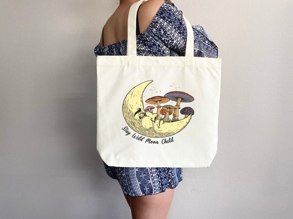 Mushroom Tote bag Celestial bag cottagecore bag canvas bag aesthetic tote mushroom gift cute tote bag fairycore nature lover gift moon gift