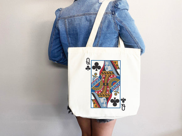 Queen of Clubs Bag Canvas Tote Bag Everyday Tote Bag Eco Friendly Bag Aesthetic Tote Shopper Bag Reusable Grocery Bag Cute Tote Bag Boho Bag