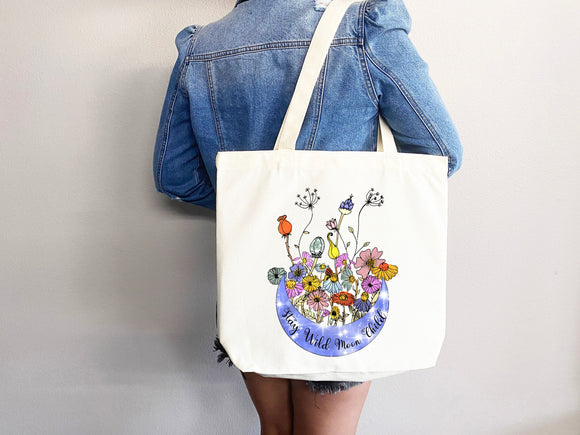 Celestial Canvas Tote Bag Floral Bag Moon Lover Gift Flower Tote Bag Everyday Tote Eco Friendly Bag Aesthetic Tote Shopper Bag Reusable Bag