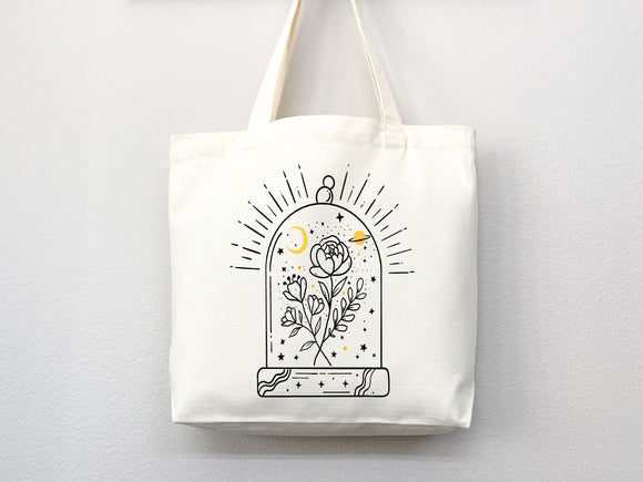 Celestial Canvas Tote Bag Floral Bag Moon Lover Gift Flower Tote Bag Everyday Tote Eco Friendly Bag Aesthetic Tote Shopper Bag Reusable Bag