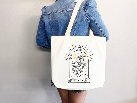 Celestial Canvas Tote Bag Floral Bag Moon Lover Gift Flower Tote Bag Everyday Tote Eco Friendly Bag Aesthetic Tote Shopper Bag Reusable Bag