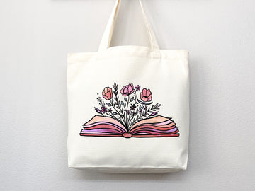 Floral Tote Bag, Artsy Tote Bag, Cute Tote Bag, Book Lovers Tote,Everyday Bag,Shoulder Bag,Canvas Tote,Cute Tote Bag,Reusable Bag,School Bag