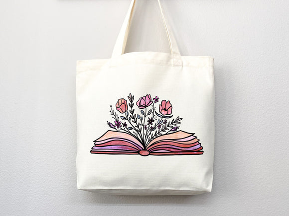Floral Tote Bag, Artsy Tote Bag, Cute Tote Bag, Book Lovers Tote,Everyday Bag,Shoulder Bag,Canvas Tote,Cute Tote Bag,Reusable Bag,School Bag