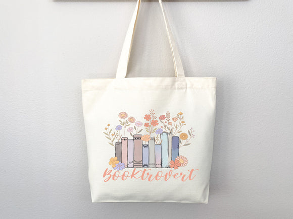Booktrovert Tote Bag, Book Lovers Tote, Gift for Book Lover, Gift For Bookworms, Gift For Teachers, Readers' Tote,Library Tote,aesthetic bag