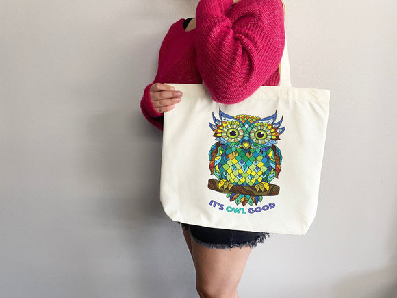 Owl Canvas Tote Bag, Owl Tote Bag, Owl Bag, Handmade Owl Bag, Owl Tote, Everyday Bag, Practical Bag, Shoulder Bag, aesthetic tote bag