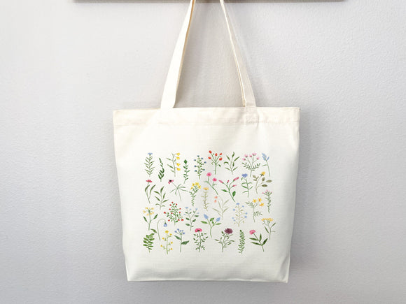 Floral Tote Bag flower tote canvas wildflower bag eco friendly bag aesthetic tote bag reusable bag gift for plant lover tote flower bag cute