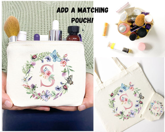 Personalized Flower Tote Bag Bachelorette Gift Bridal Shower Bridal Party Bag Wedding Tote Bag Personalized Canvas Bag Floral Gift for Mom