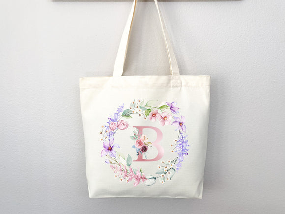 Personalized Flower Tote Bag Bachelorette Gift Bridal Shower Bridal Party Bag Wedding Tote Bag Personalized Canvas Bag Floral Gift for Mom