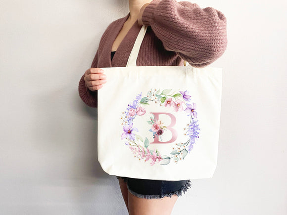 Personalized Flower Tote Bag Bachelorette Gift Bridal Shower Bridal Party Bag Wedding Tote Bag Personalized Canvas Bag Floral Gift for Mom