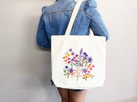 Floral Tote Bag flower tote bag canvas eco friendly bag aesthetic tote reusable bag vintage bag gift for plant lover tote flower bag cute