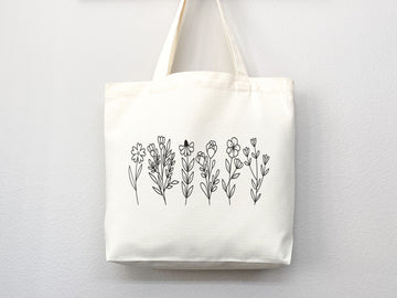 Floral Tote Bag flower tote canvas wildflower bag eco friendly bag aesthetic tote bag reusable bag gift for plant lover tote flower bag cute